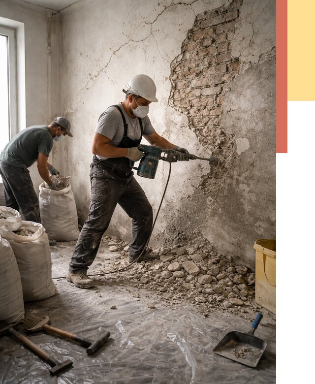 Демонтаж штукатурки со стен в Ейске от 7420 руб/м² — быстро и недорого | ОТДЕЛОЧНИК-Еск