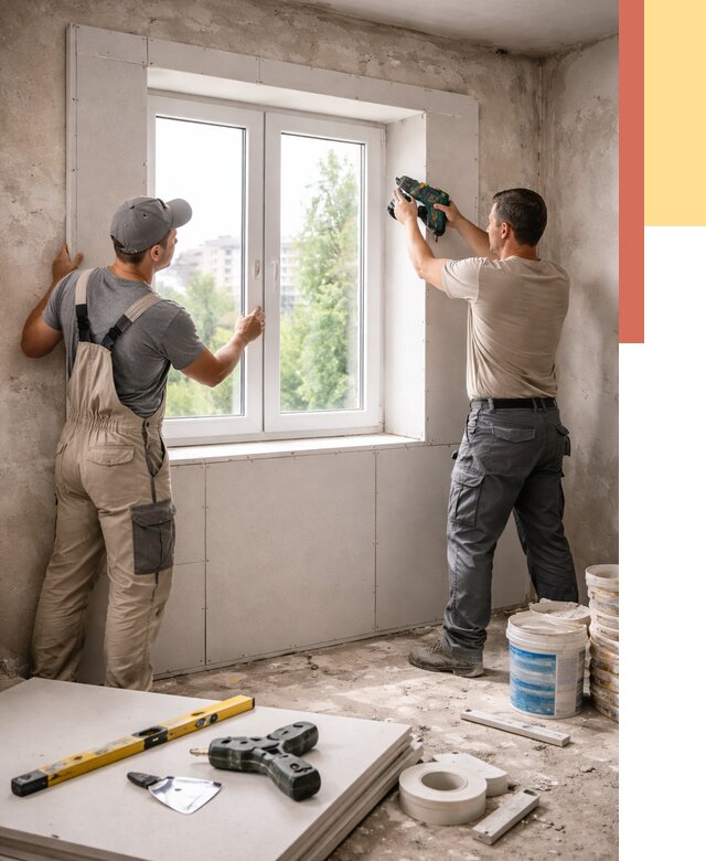 Монтаж откосов из гипсокартона в Ейске от 4638 руб. под ключ | ОТДЕЛОЧНИК-Еск