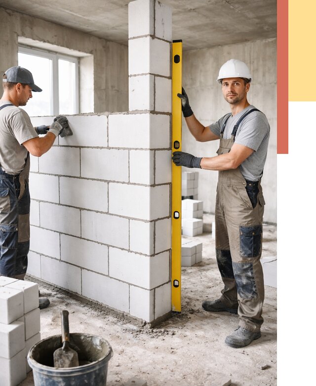 Кладка перегородок из пеноблока в Ейске от 1855 руб. под ключ | ОТДЕЛОЧНИК-Еск