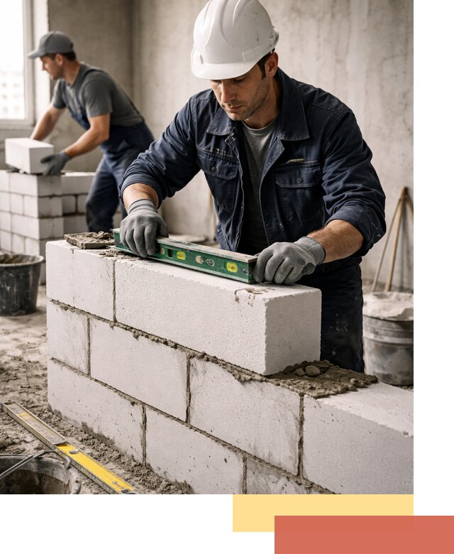 Кладка перегородок из пеноблока под ключ в Ейске