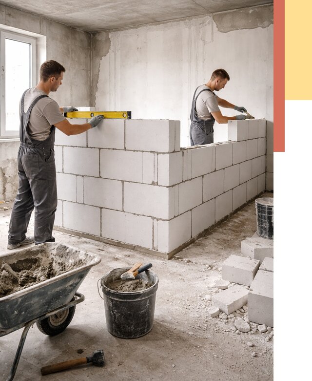 Кладка перегородок из ПГП в Ейске от 2577 руб./м2 — монтаж и возведение под ключ | ОТДЕЛОЧНИК-Еск