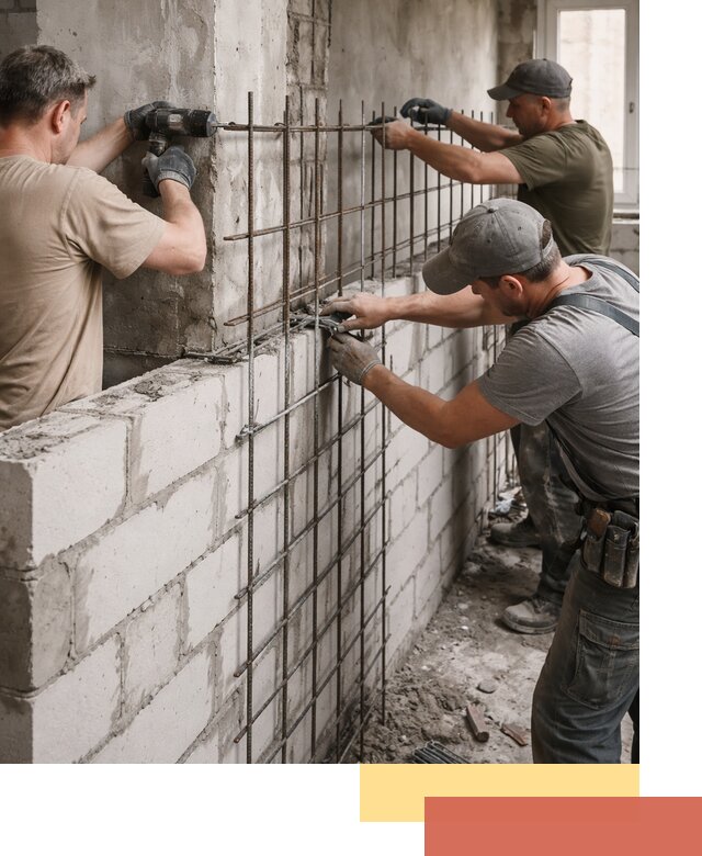 Армирование кладки перегородок в Ейске профессионально и надёжно