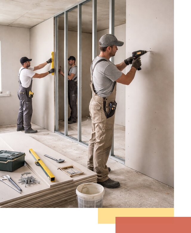 Однослойная перегородка из гипсокартона в Ейске под ключ, монтаж и отделка