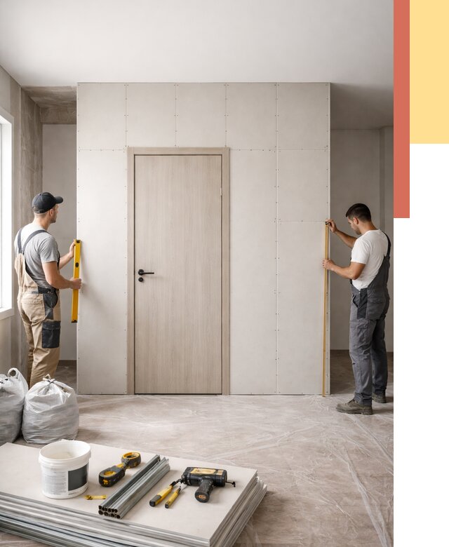 Перегородка из гипсокартона с дверью в Ейске от 4638 руб. под ключ | ОТДЕЛОЧНИК-Еск