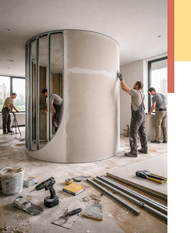 Радиусная перегородка из гипсокартона в Ейске от 2989 руб. под ключ | ОТДЕЛОЧНИК-Еск