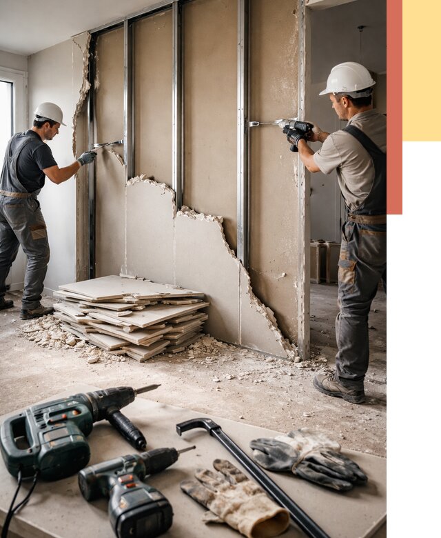 Демонтаж перегородки из гипсокартона в Ейске от 1237 руб. быстро и недорого | ОТДЕЛОЧНИК-Еск