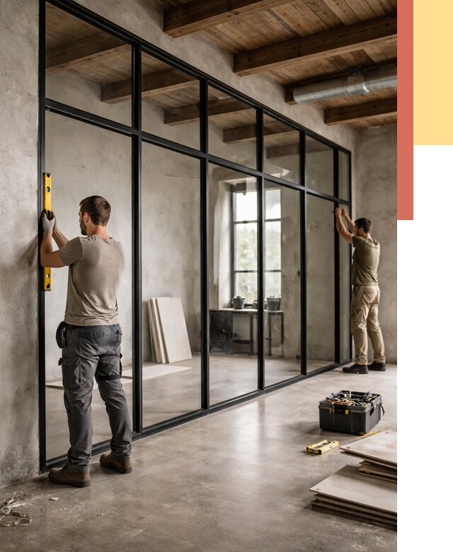 Стеклянные перегородки лофт в Ейске от 10821 руб. под ключ | ОТДЕЛОЧНИК-Еск