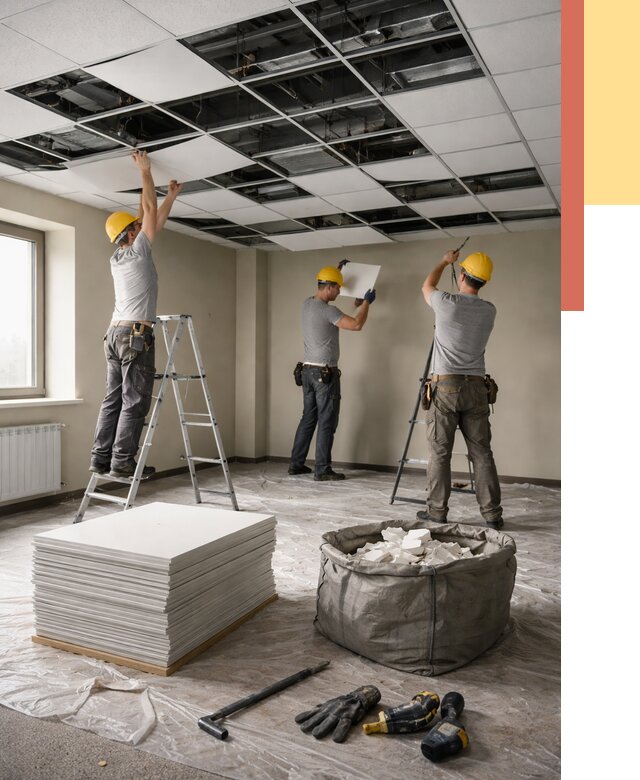 Демонтаж потолка Армстронг в Ейске от 4638 руб. быстро и недорого | ОТДЕЛОЧНИК-Еск