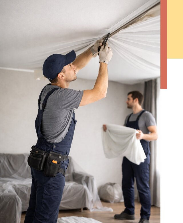 Демонтаж натяжного потолка в Ейске от 4638 руб. — снятие и разбор под ключ | ОТДЕЛОЧНИК-Еск