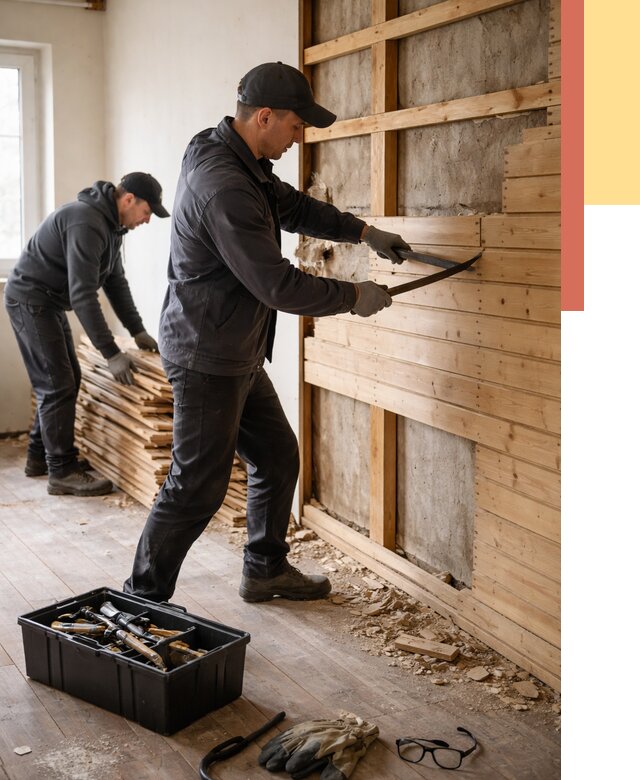 Демонтаж вагонки в Ейске от 3916 руб/м2 — быстро и недорого | ОТДЕЛОЧНИК-Еск