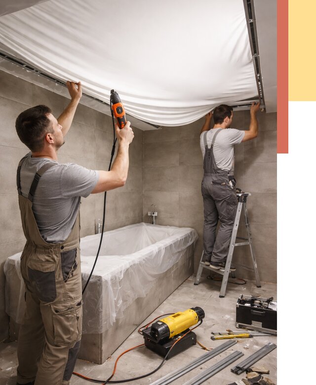 Монтаж натяжного потолка в ванной в Ейске от 1237 руб. под ключ | ОТДЕЛОЧНИК-Еск