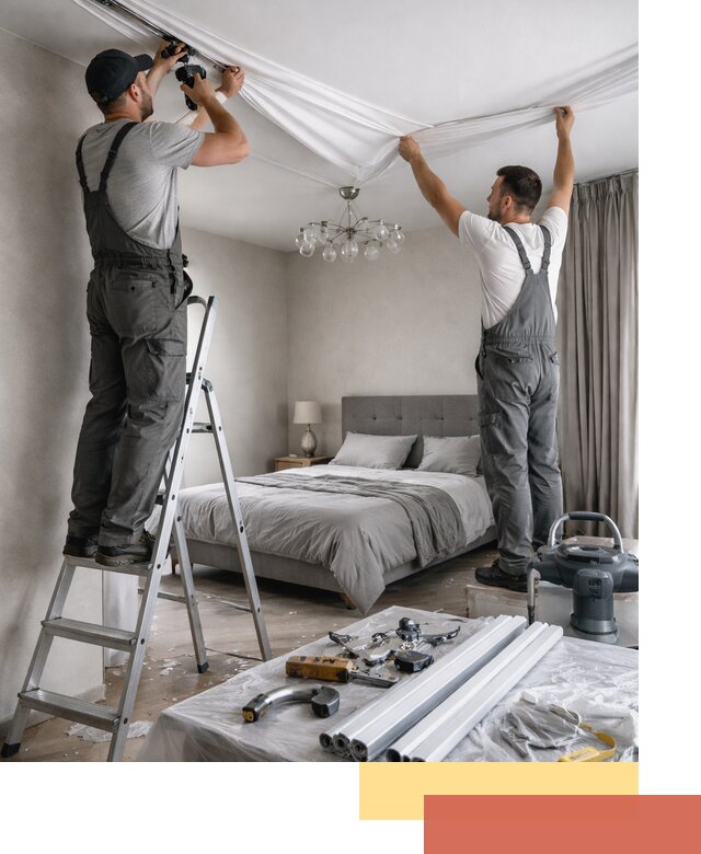 Монтаж натяжного потолка в спальне в Ейске