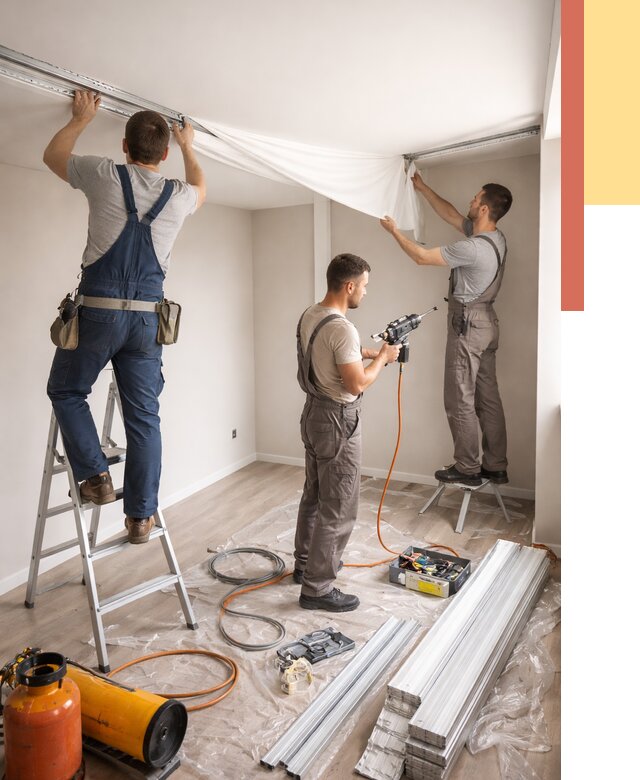 Монтаж натяжного потолка в студии в Ейске от 5668 руб. — быстро и недорого | ОТДЕЛОЧНИК-Еск