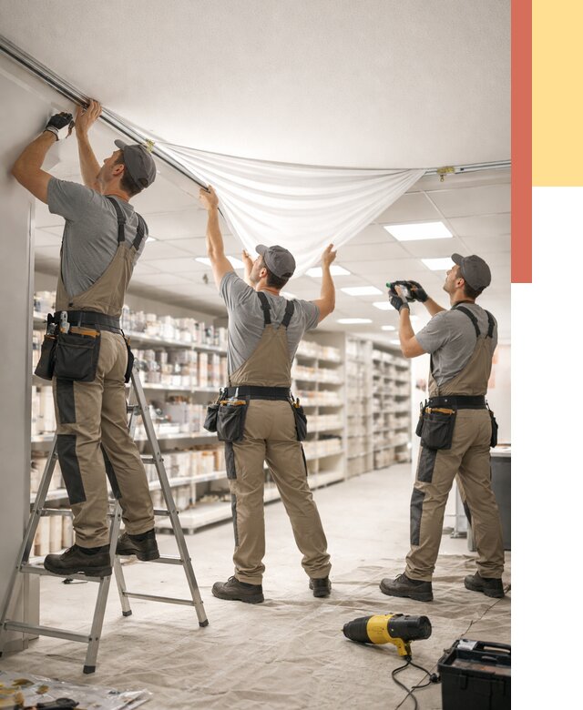 Монтаж натяжного потолка в магазине в Ейске от 4638 руб. быстро и недорого | ОТДЕЛОЧНИК-Еск