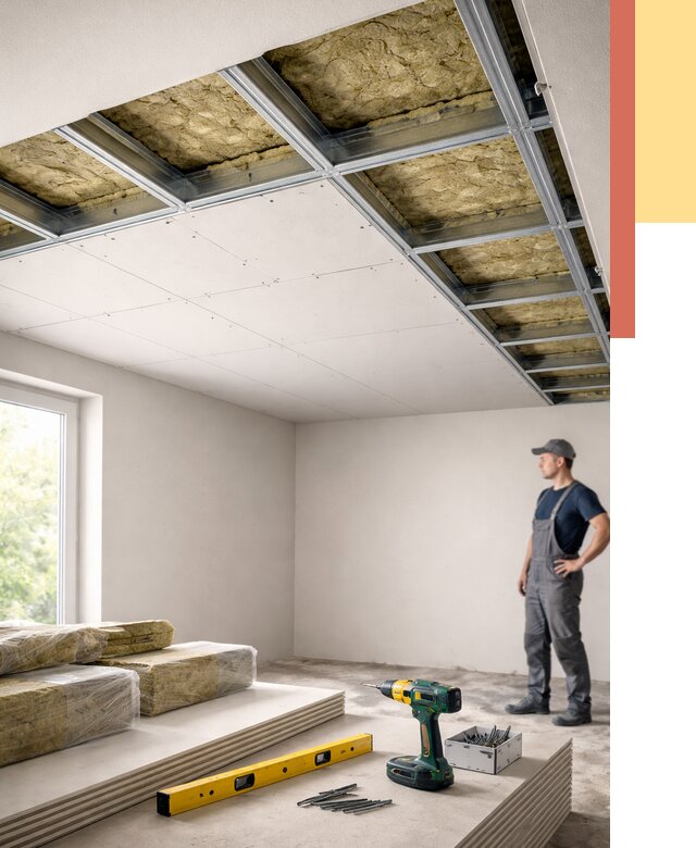 Звукоизоляция потолка ГКЛ в Ейске от 979 руб. — монтаж под ключ | ОТДЕЛОЧНИК-Еск